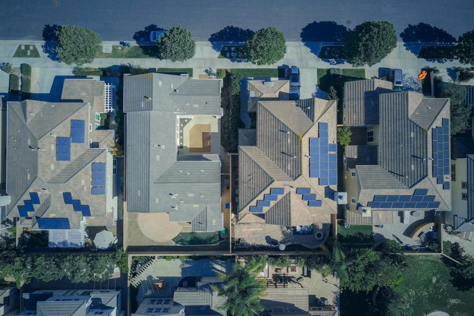 top view of houses with solar panel